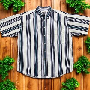 Gulf Traders Vintage 90s Striped Multicolor White Button Front Shirt Mens Large